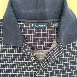 VTG Polo Golf Ralph Lauren Men’s XL Navy Blue White Plaid Check Short Sleeve
